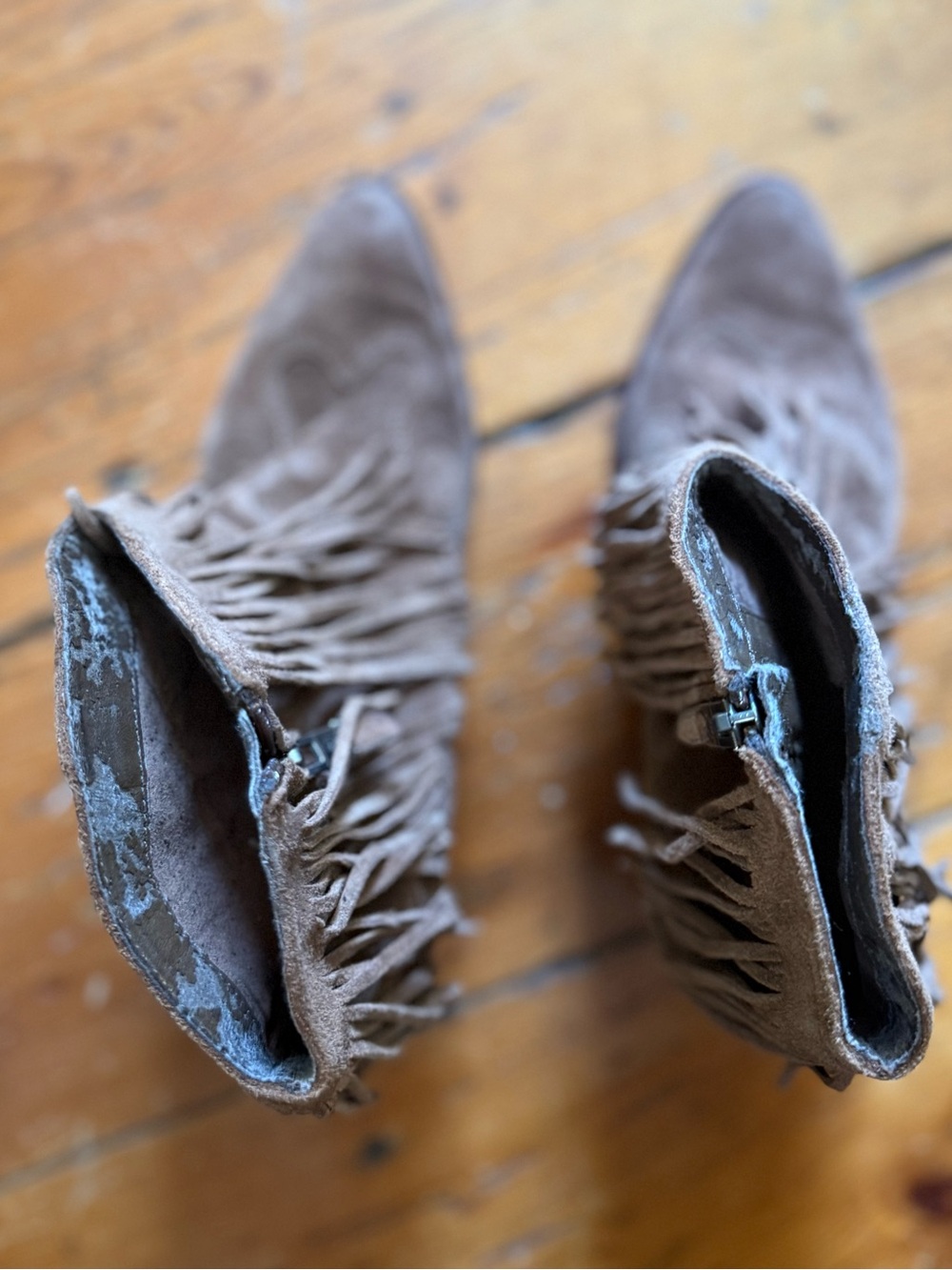 Sam Edelman Taupe Suede Fringe Ankle Boots - Picture 5 of 7